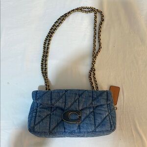 Coach Tabby Blue Quilted Denim Shoulder Bag with Chain Strap